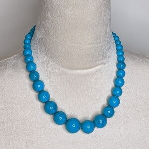 Shiny Bright Blue Graduated Beaded Necklace